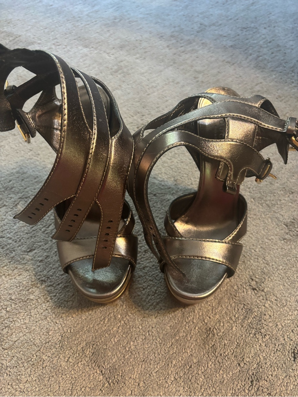 Gucci Metallic Bronze Strappy Platform Heels